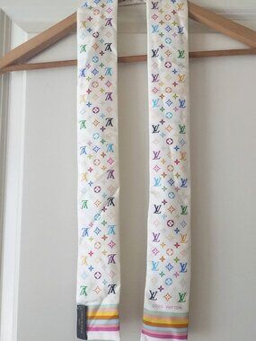 LOUIS VUITTON LV x Murakami Monogram White Multicolor Bandeau Silk Scarf NWOT